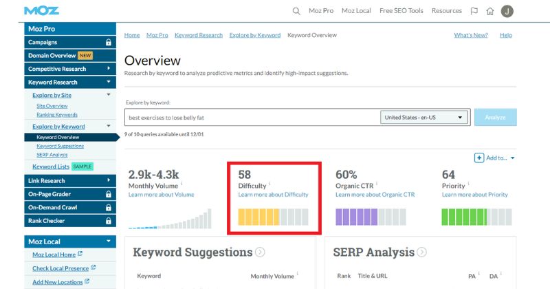 Moz is an seo tool that can show keyword difficulty