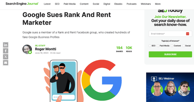 Google sues rank and rent marketer