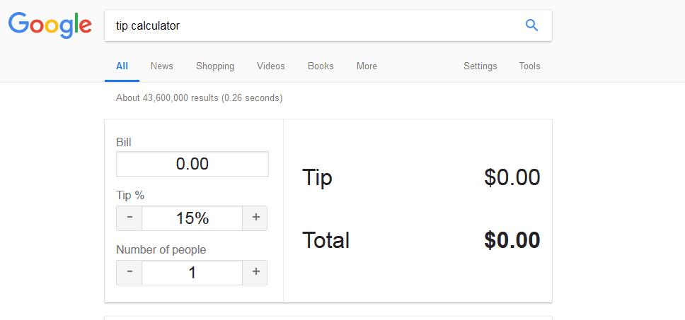 Google Search Tip: Google can calculate the appropriate tip from your bill